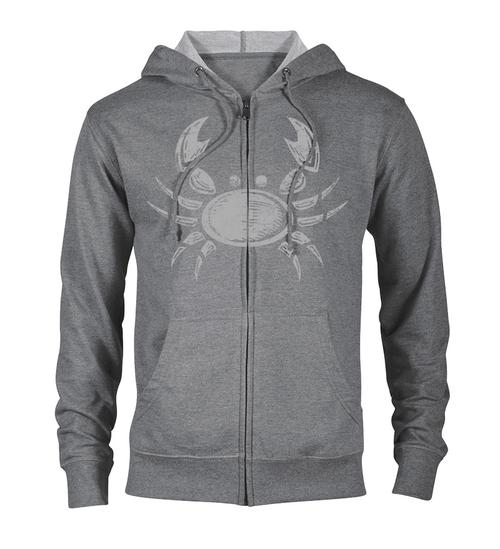 Ghost crab zip hoodie - graphite heather with white crab on front