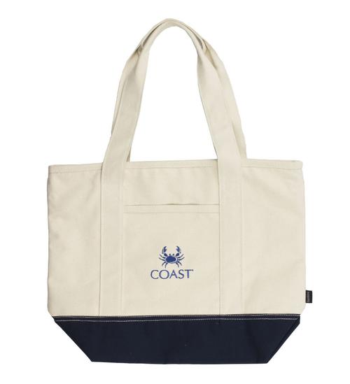 Embroidered Crab Canvas Beach Tote - Cream and Navy