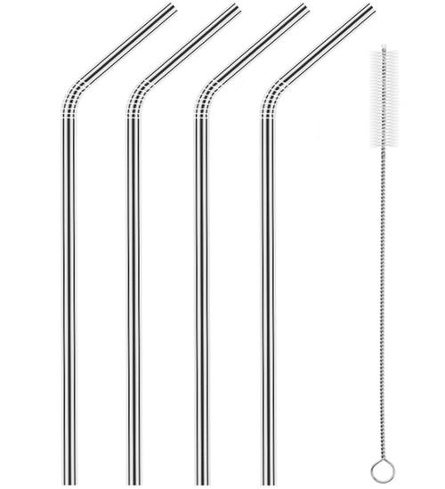 bent stainless steel straws with cleaner brush